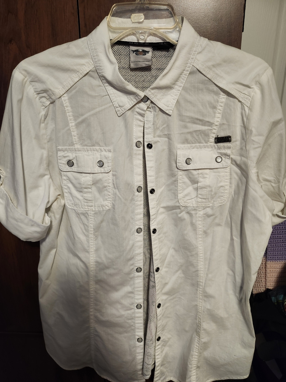 Harley-Davidson White Short-Sleeve Button-Down Shirt with Snap Pockets